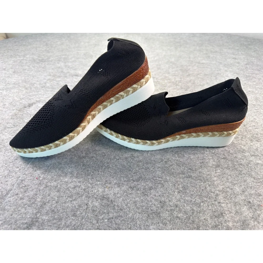 Unbranded Espadrille Platform Slip On Women Size 38 Black Knit Pointed Toe C901